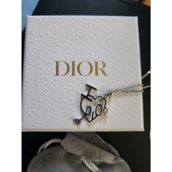 Christian Dior Vintage By John Galliano Dior Logo Silver Heart Pendant Necklace - Picture 1 of 9